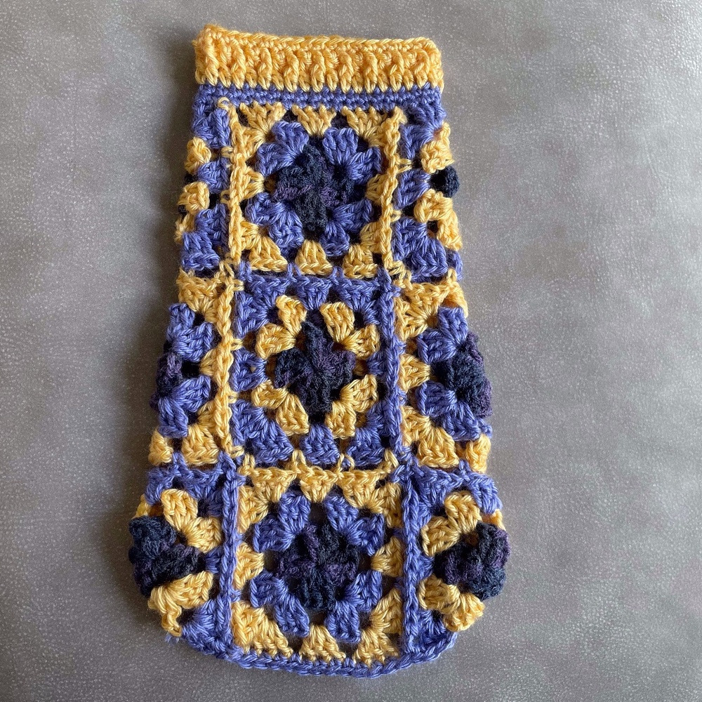 Dog Sweater Small Breeds Purple Yellow Handmade Crochet Knit